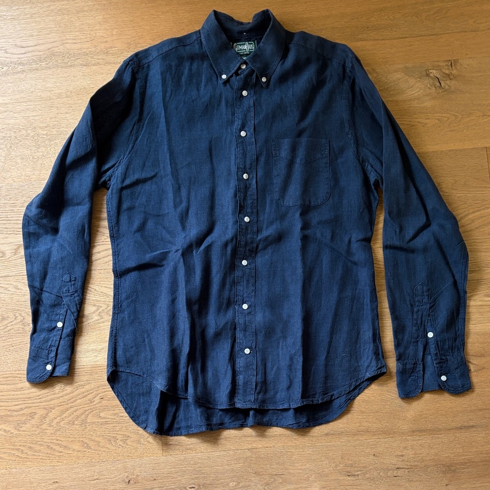 Gitman Brothers Dark Blue Casual 100% Linen Shirt